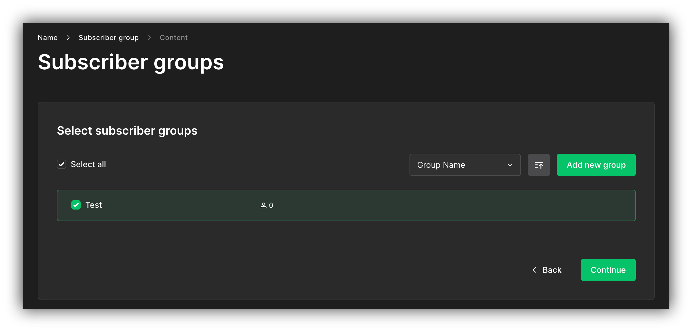 Selecting a Subscribers Group