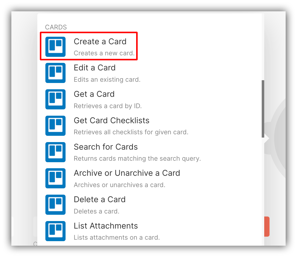 “Create a Card” action for Trello
