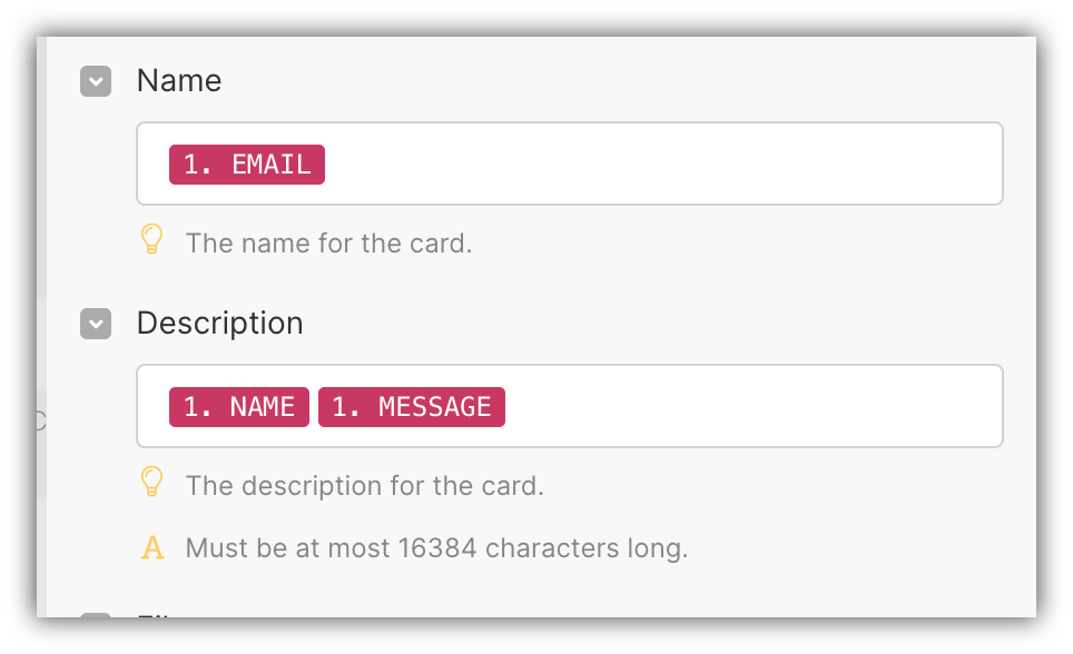 Mapping form fields to Trello