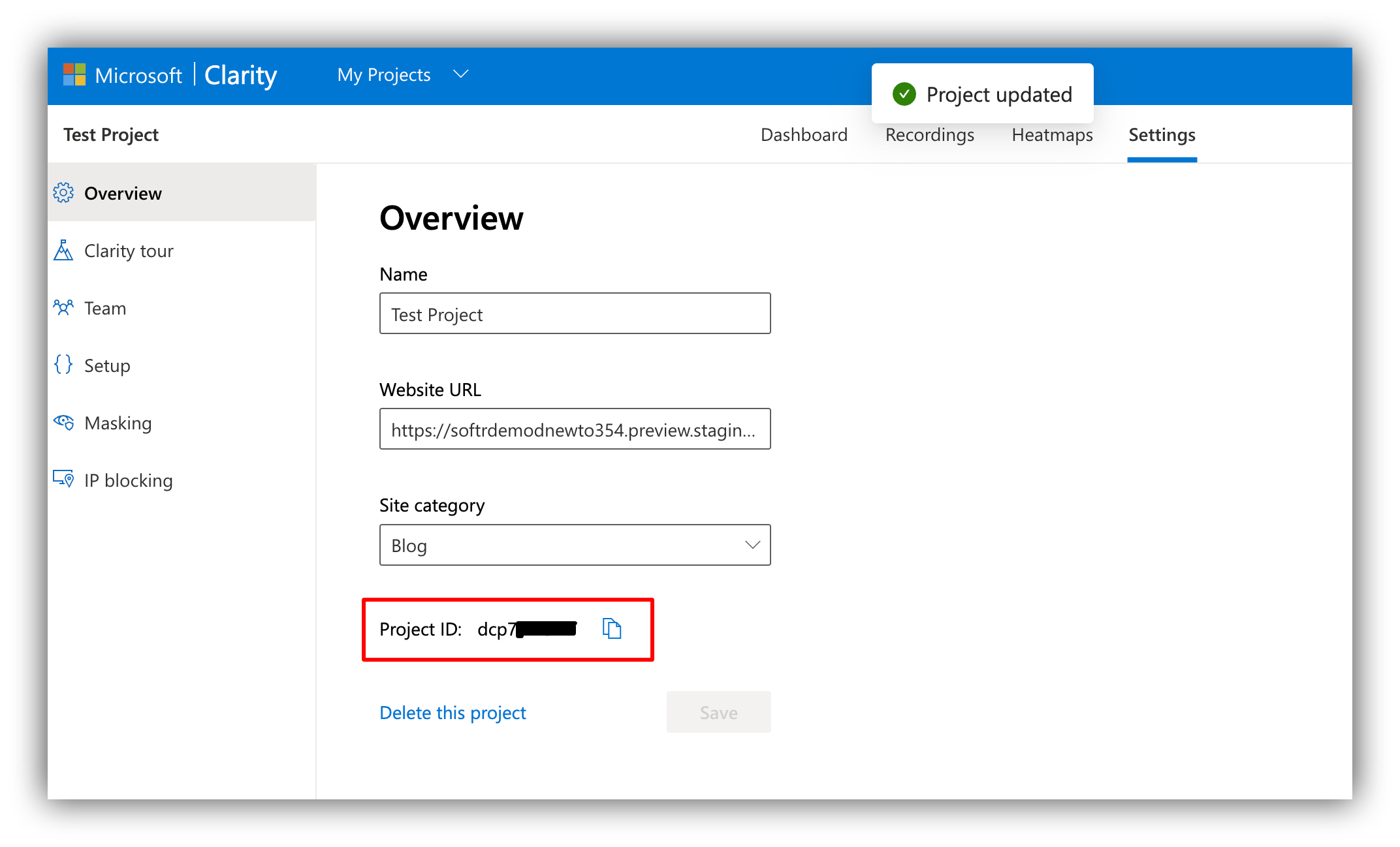 Getting the Clarity project ID