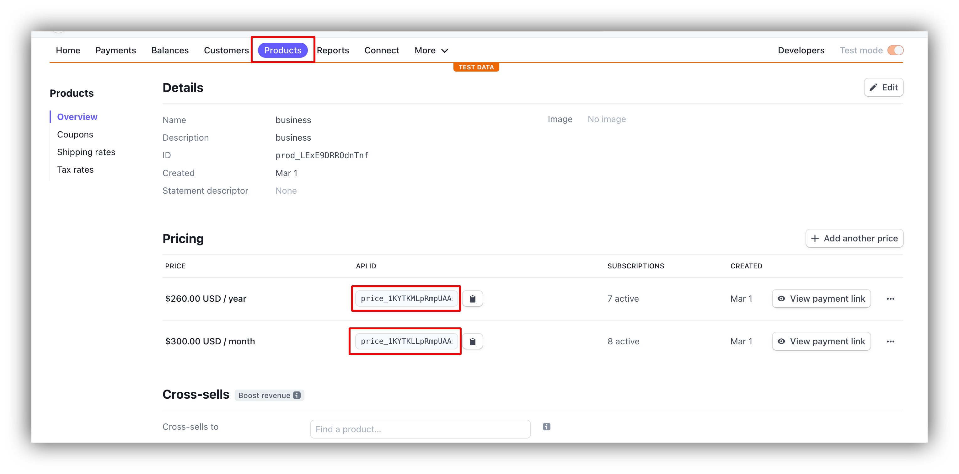 A product page on Stripe