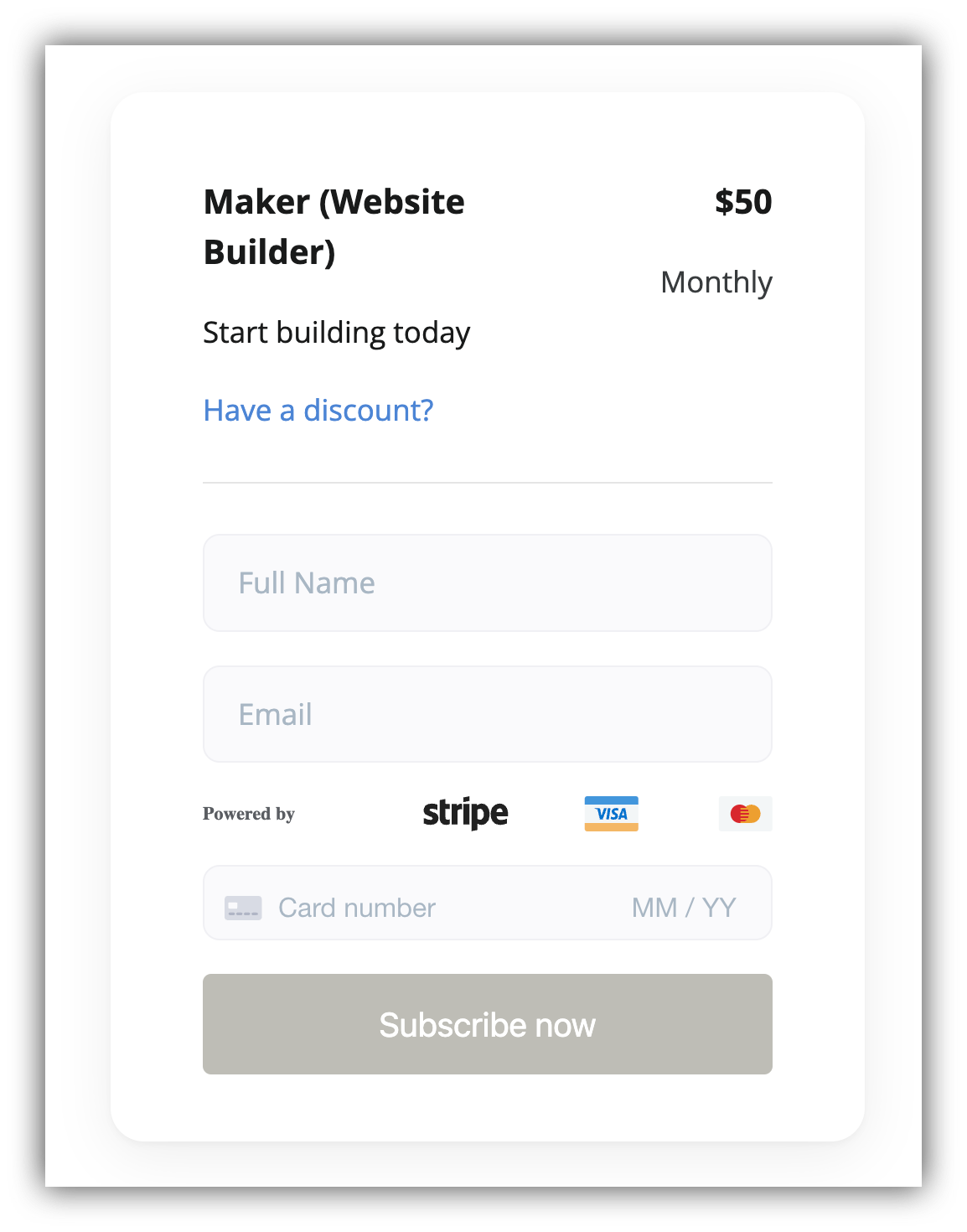 Published checkout form