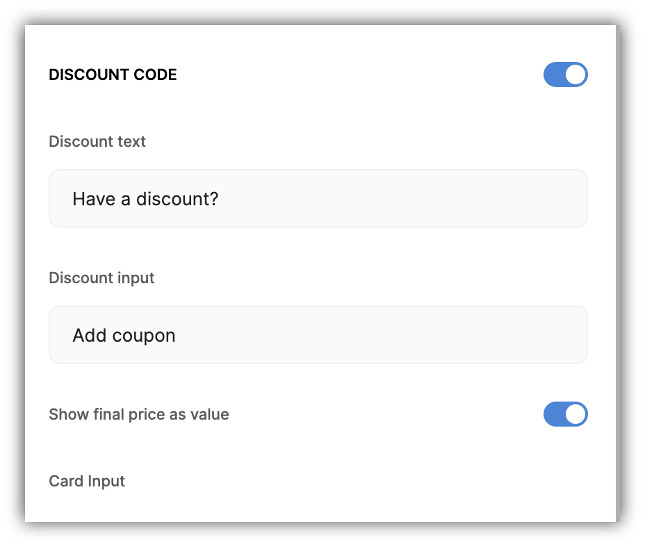 Discount Code section