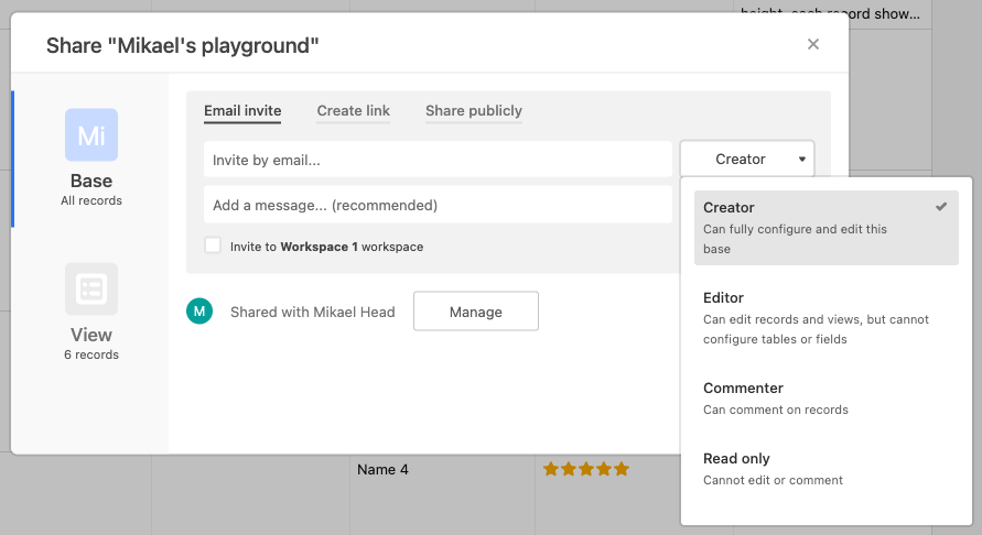 Editing base permissions in Airtable