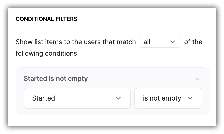 "is not empty" condition for showing checked items