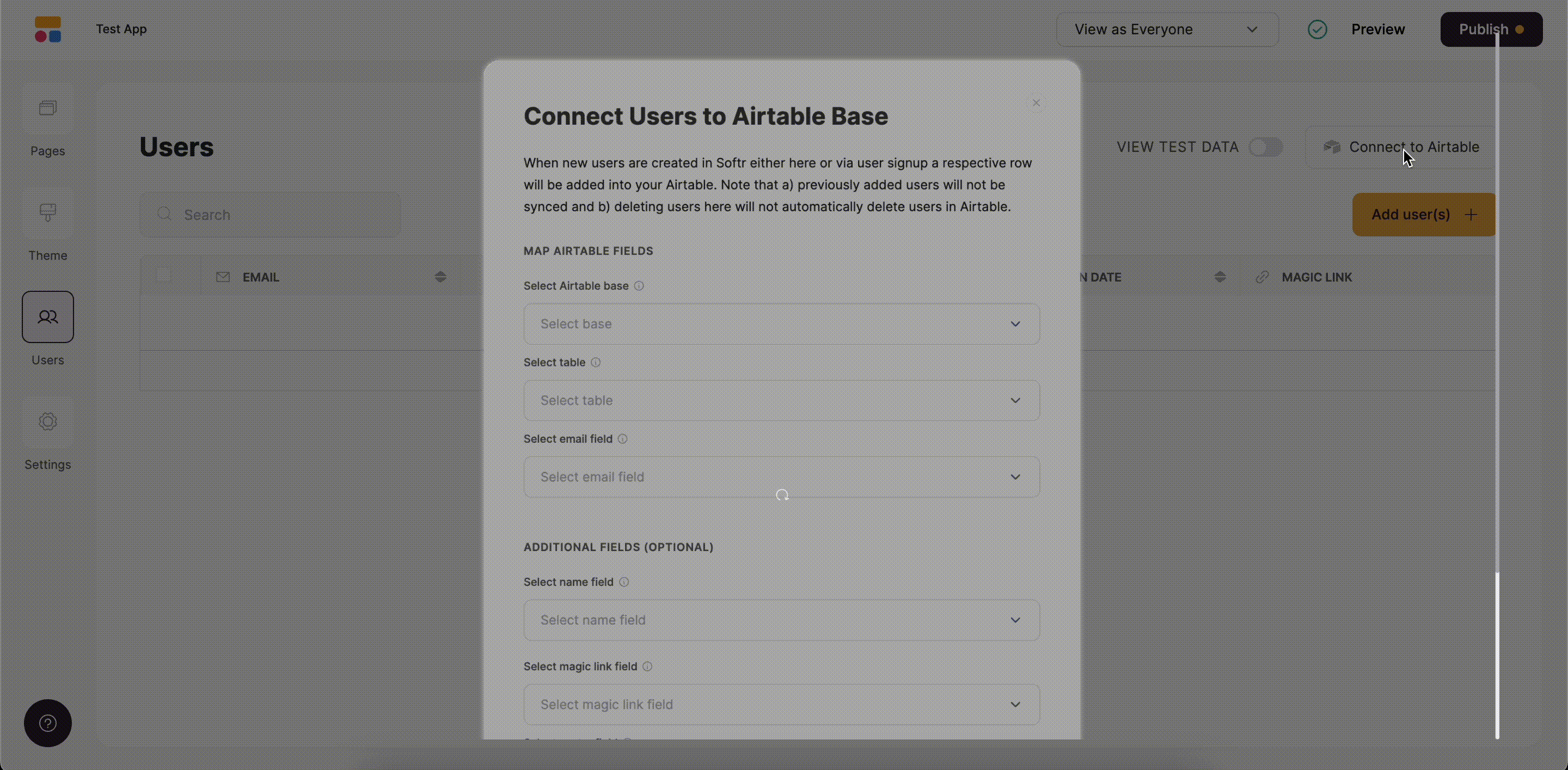 Fields added from the connected Airtable base