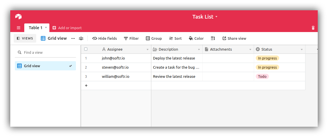 Task list on Airtable