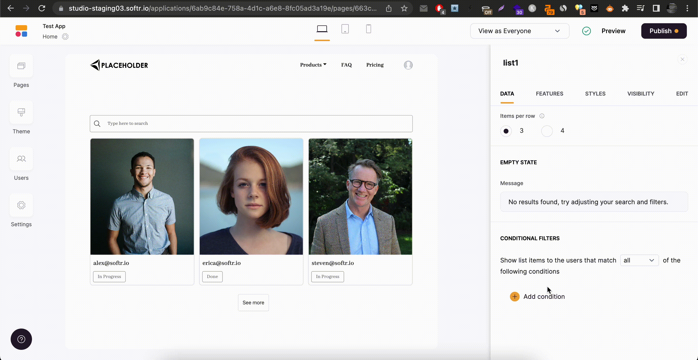 Testing the conditional filter