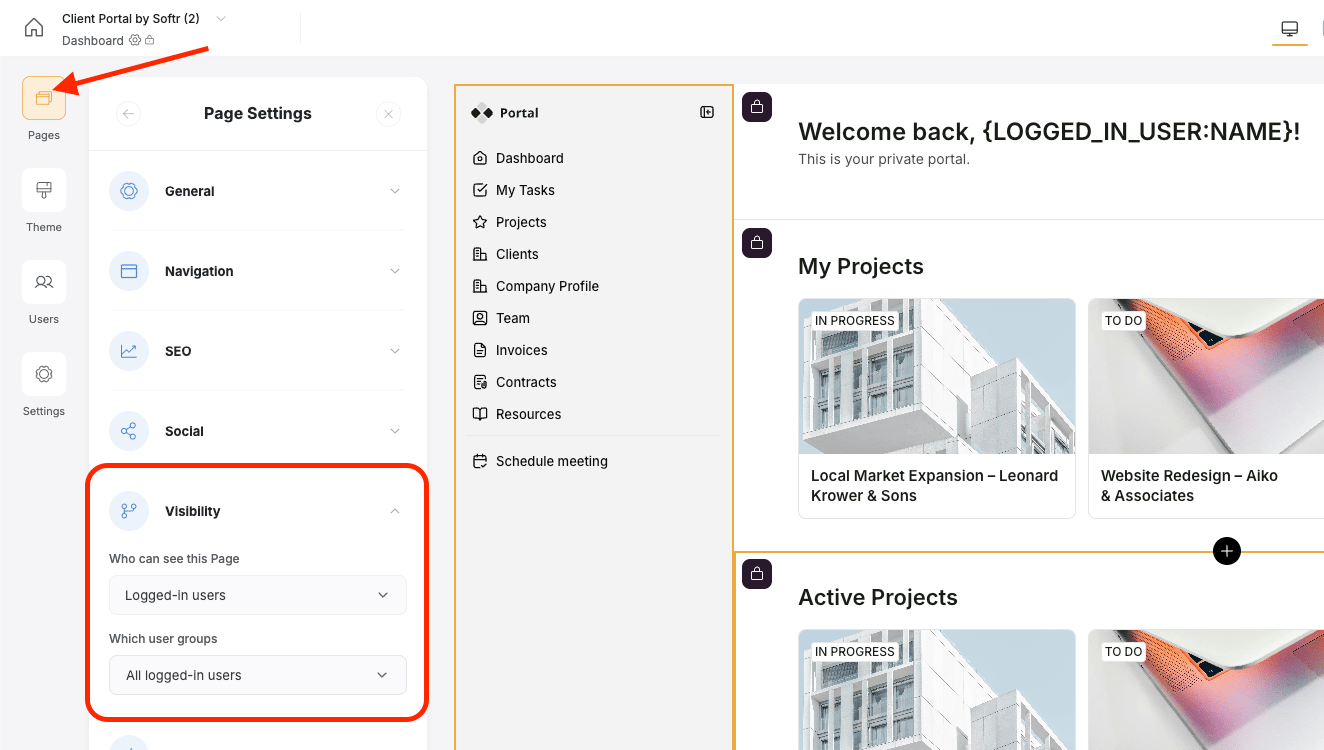 Page visibility options