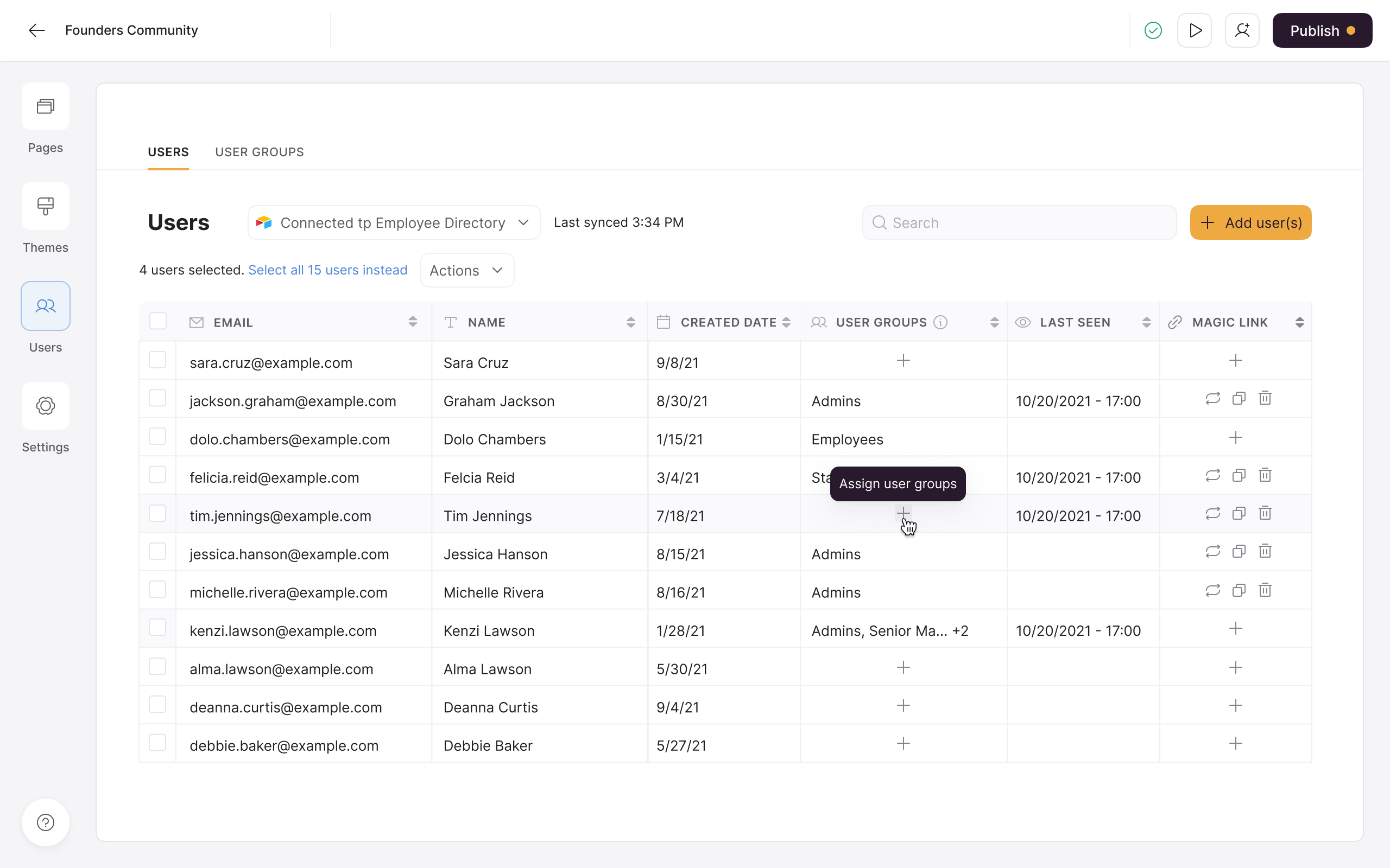 Add users manually directly from the users table