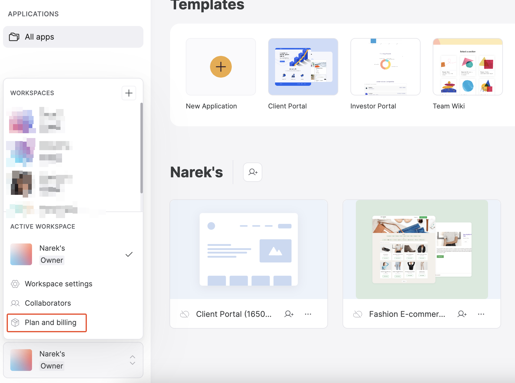 Workspace plan and billing