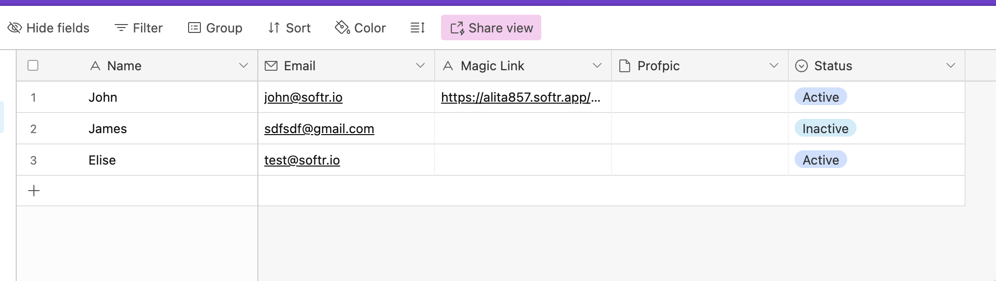 Users Base on Airtable