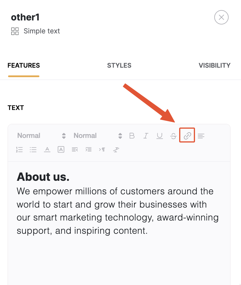 The link option in text editor