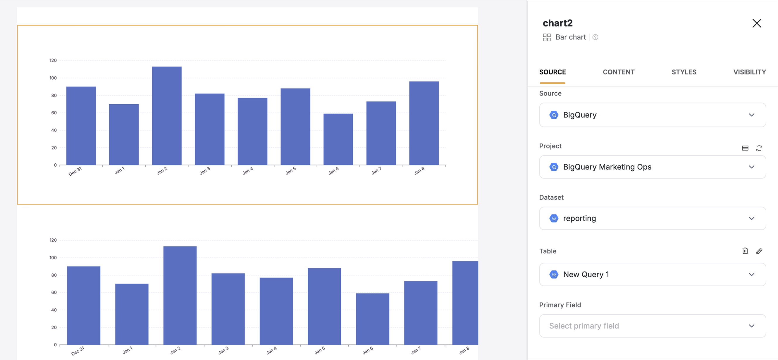 Connect BigQuery to a dynamic block