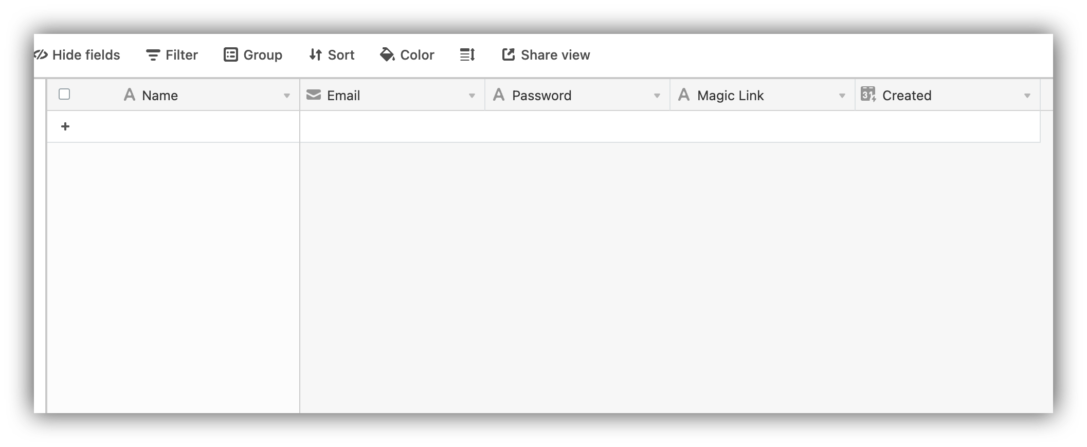 Table setup on Airtable