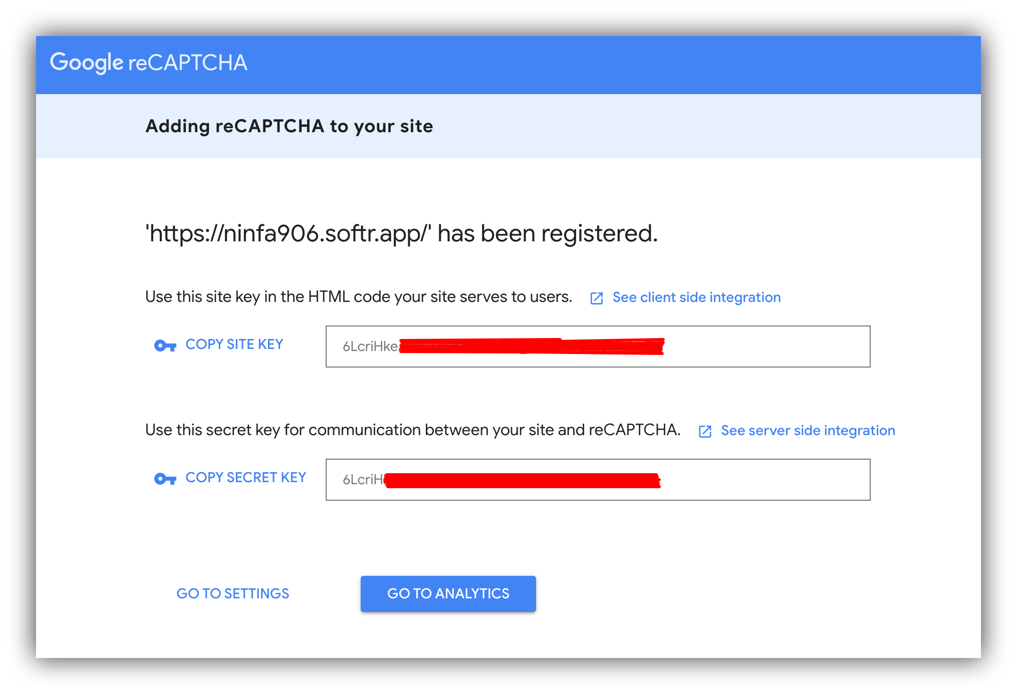 Getting Site Key and Secret Key