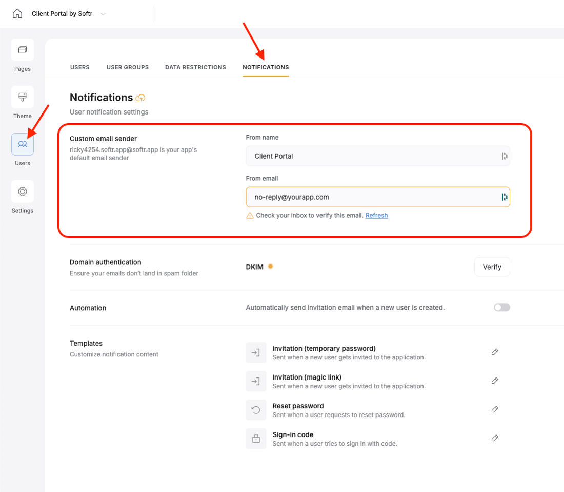 Email Come Back User Email Notifications – Softr Help Docs