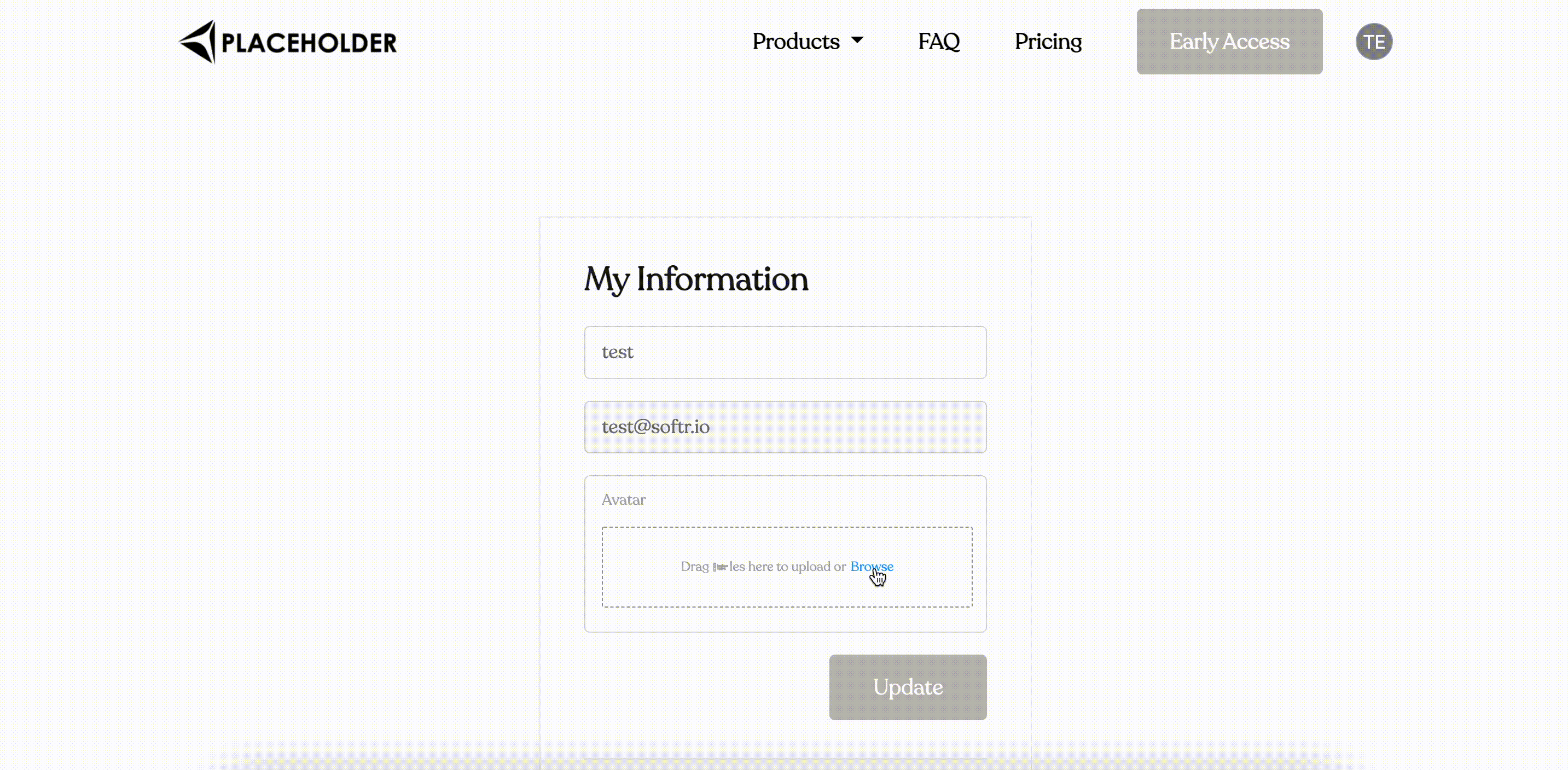 User uploading an avatar