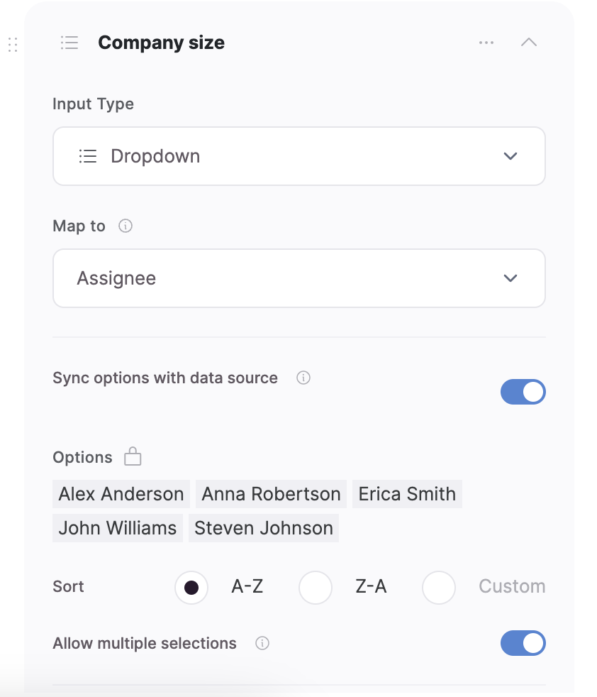“Sync options with data source” toggle