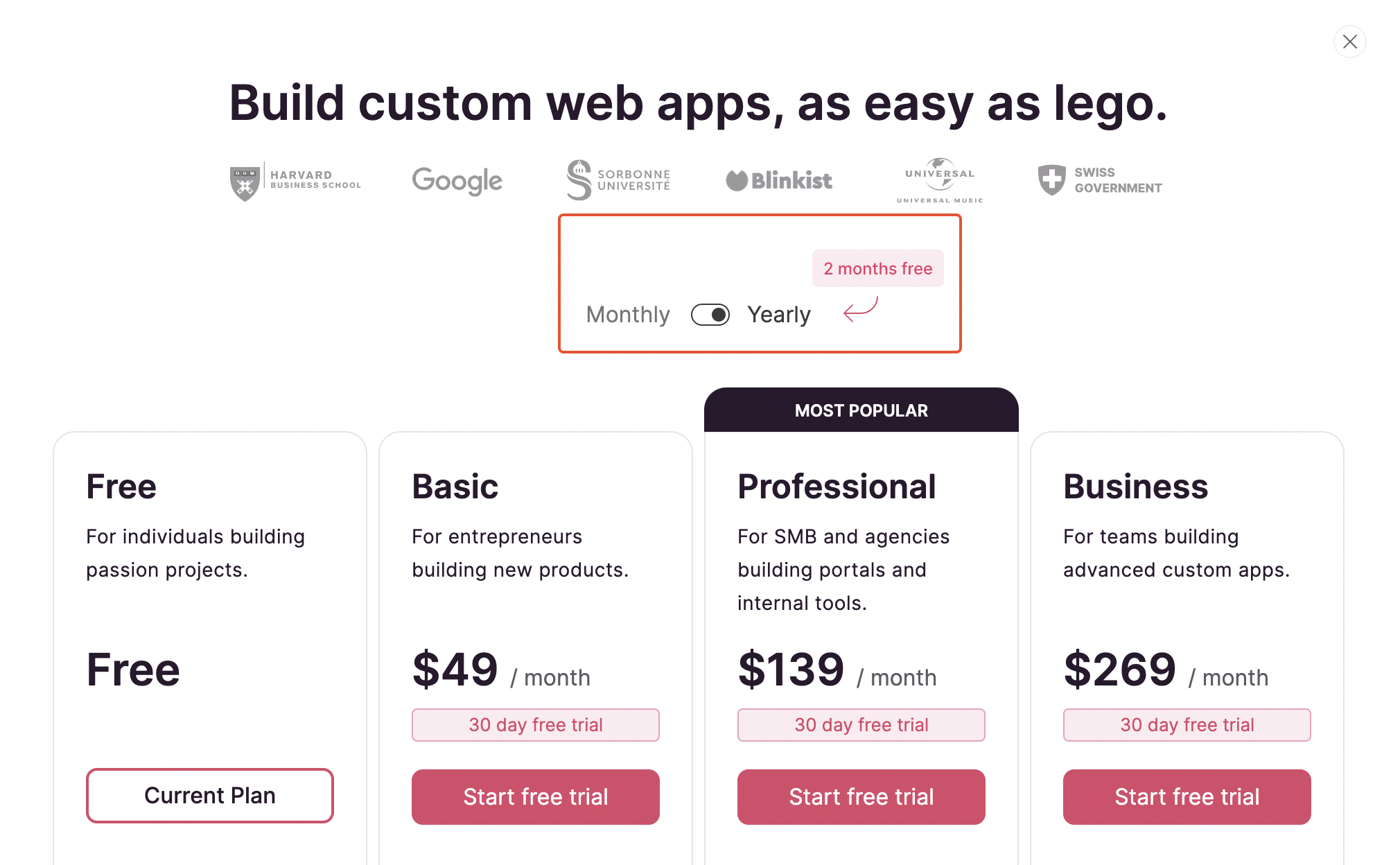 Yearly/Monthly toggle