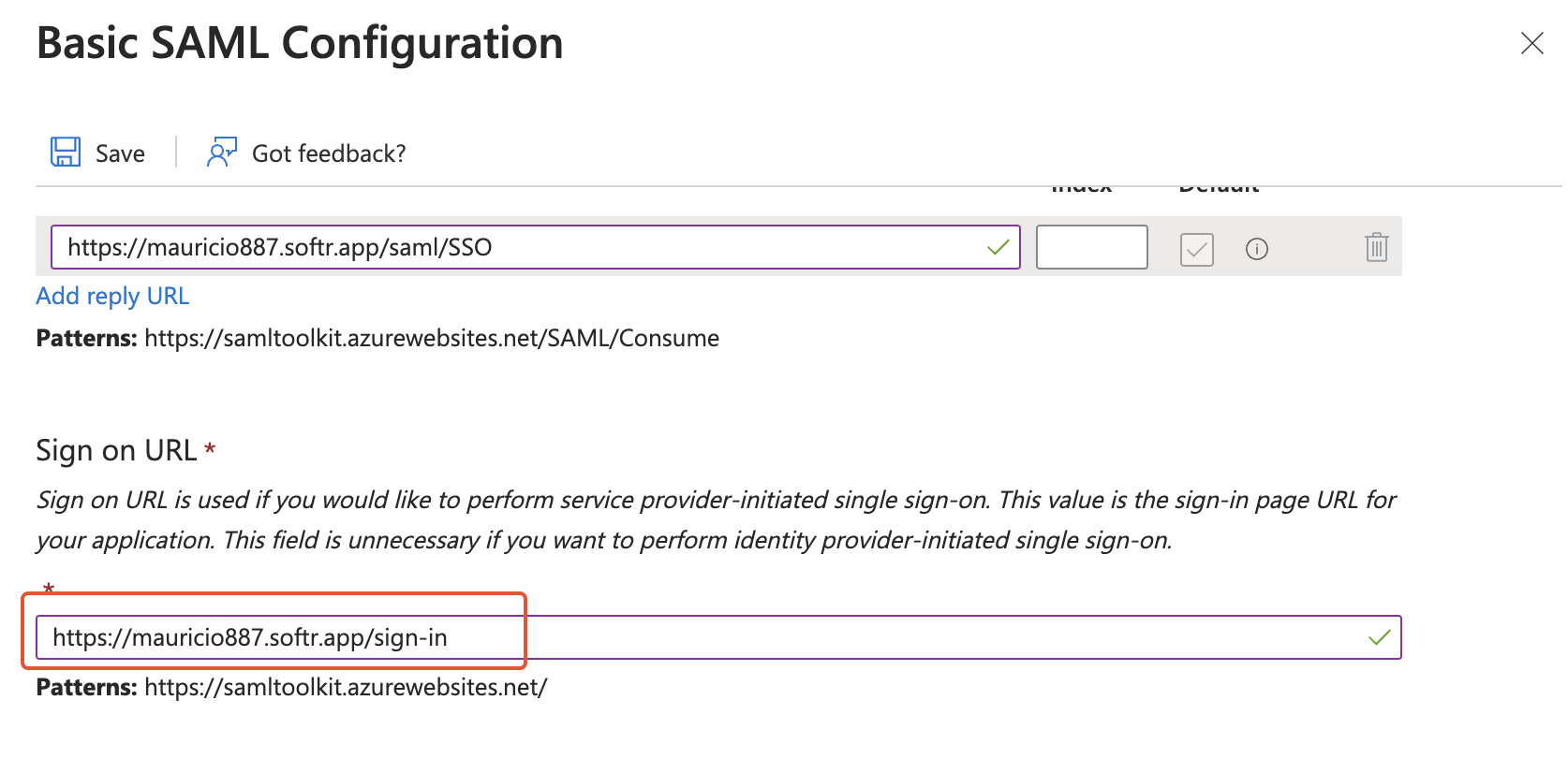 Adding the Sign on URL