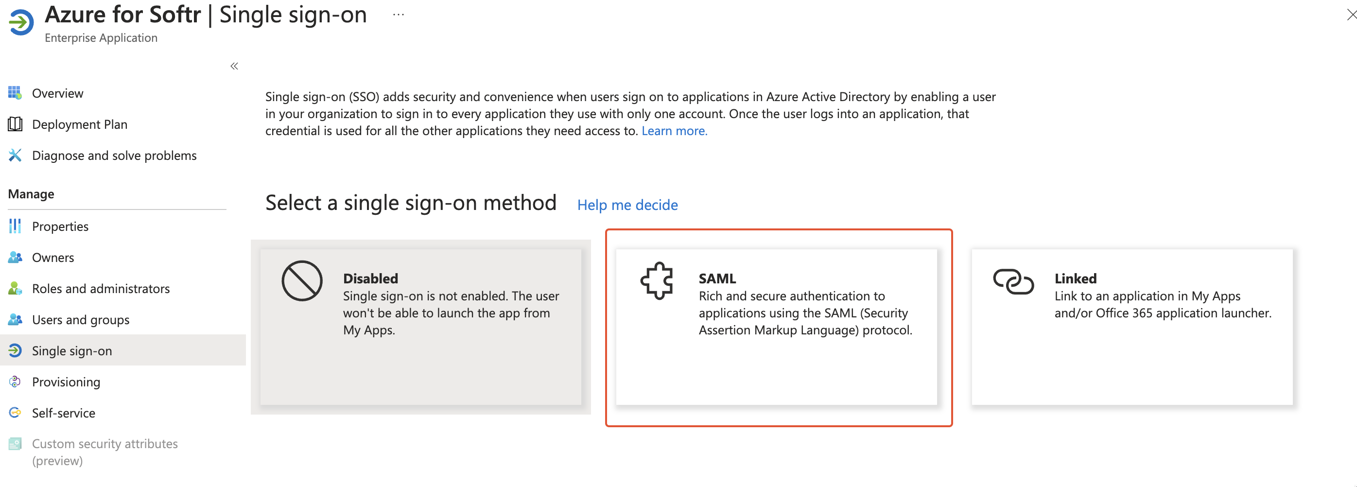 Selecting the single sign-on method
