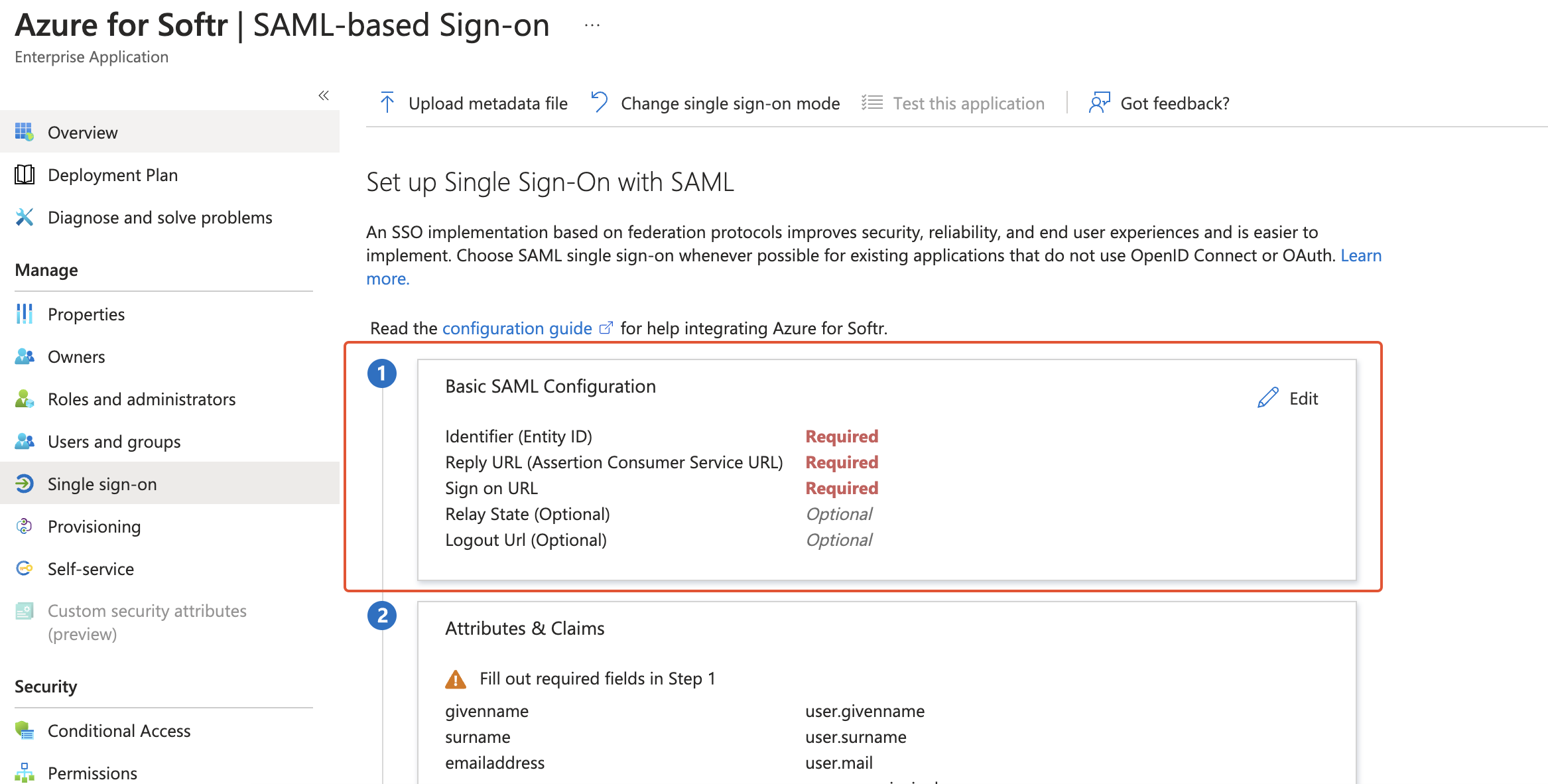 Basic SAML configuration