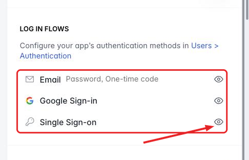 Log in flows section of the Sign In block settings