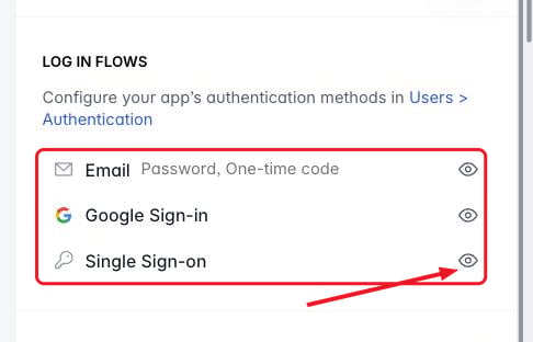 Log in flows section of the Sign In block settings