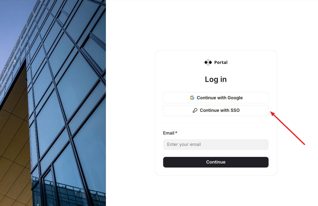 Softr login page showing a Continue with SSO button