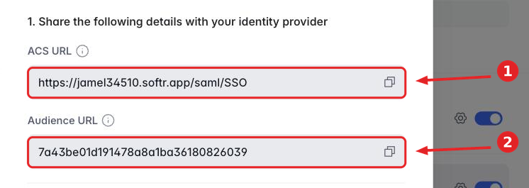 ACS URL and Audience URL fields in the Single sign-on window