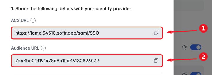 ACS URL and Audience URL fields in the Single sign-on window
