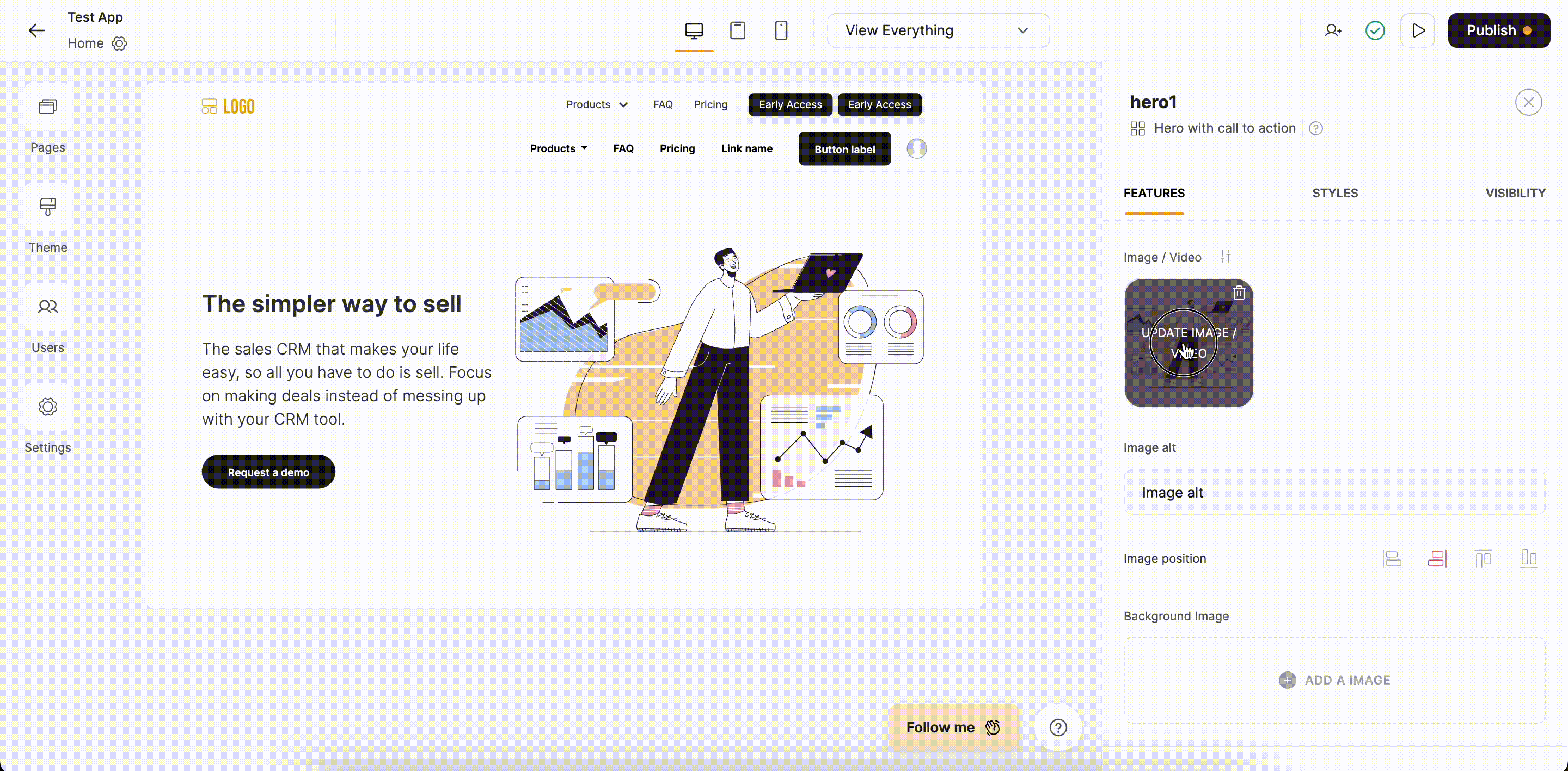 Adding an image to the Hero block