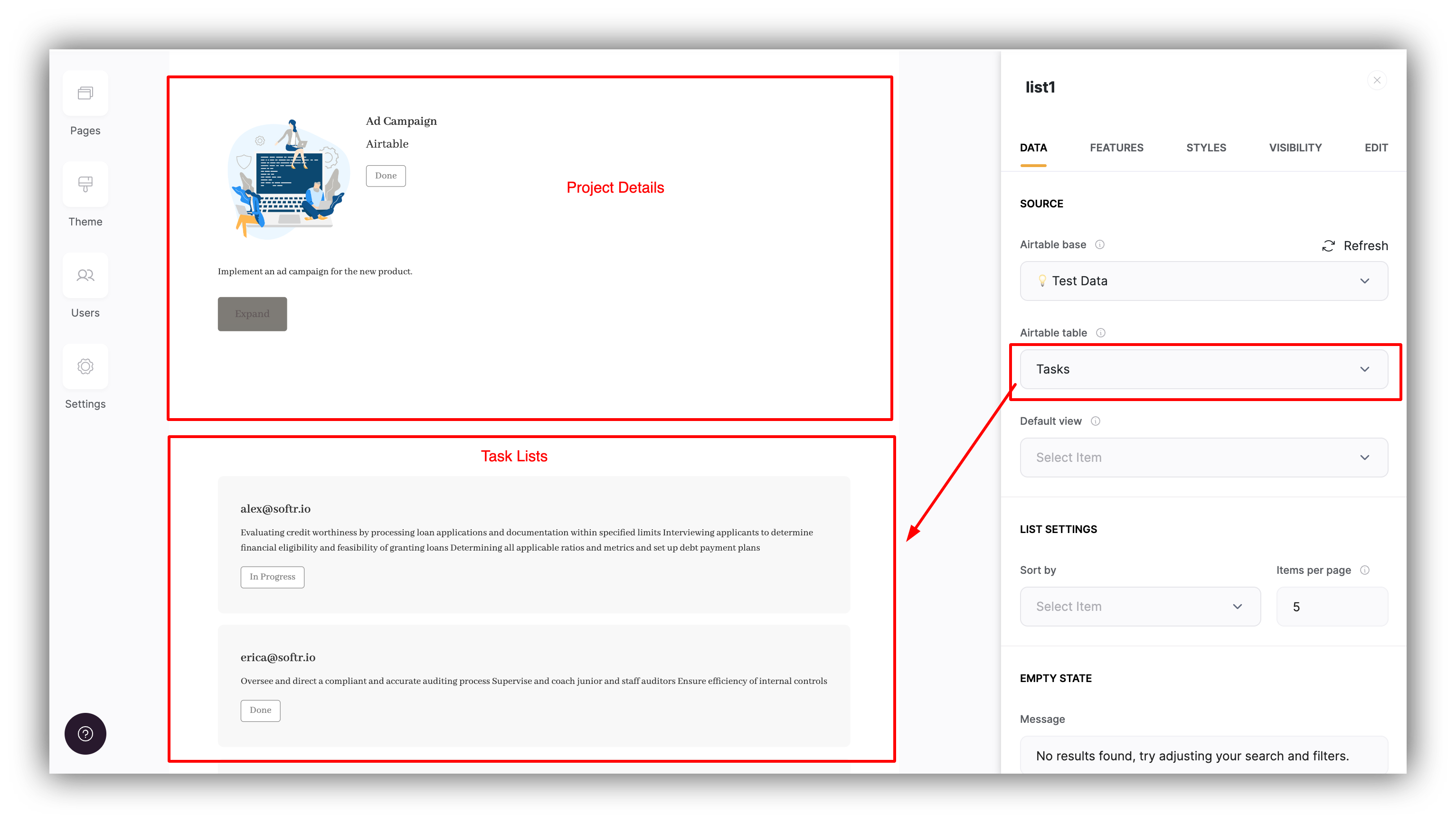 Task list added to the Project details page