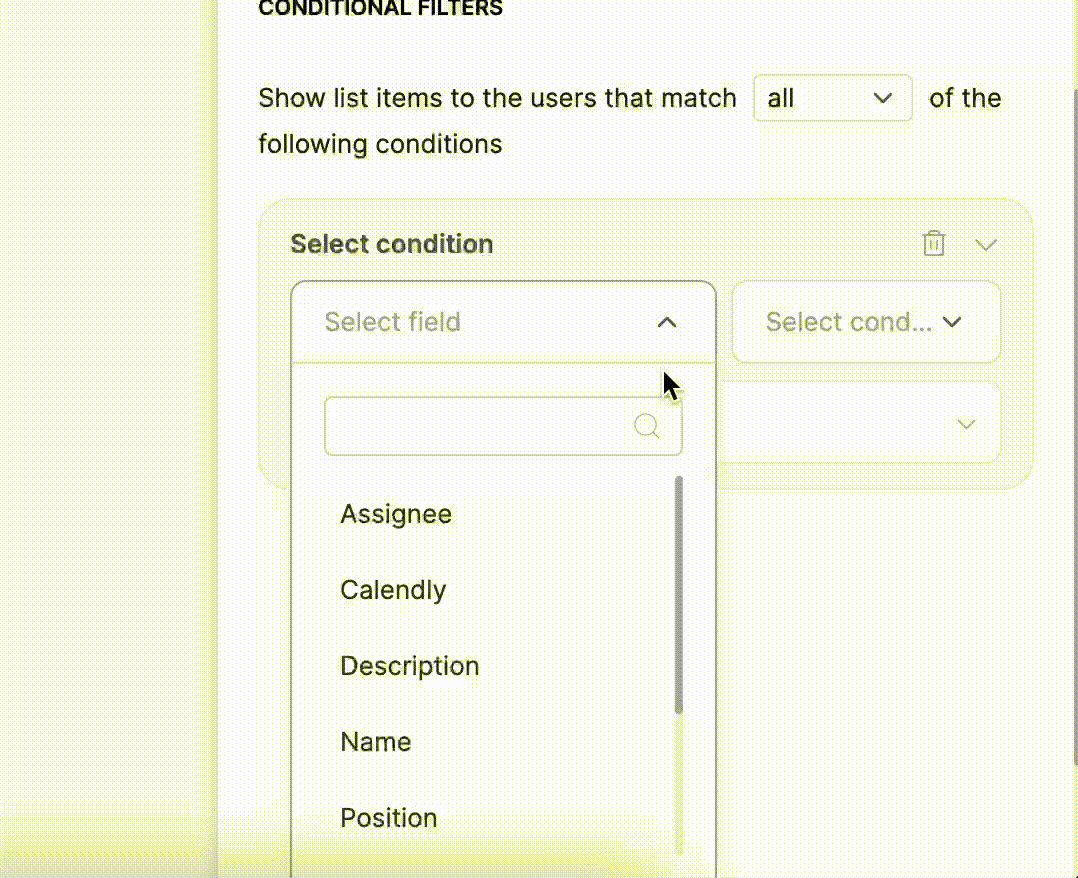 Setting the filtering condition
