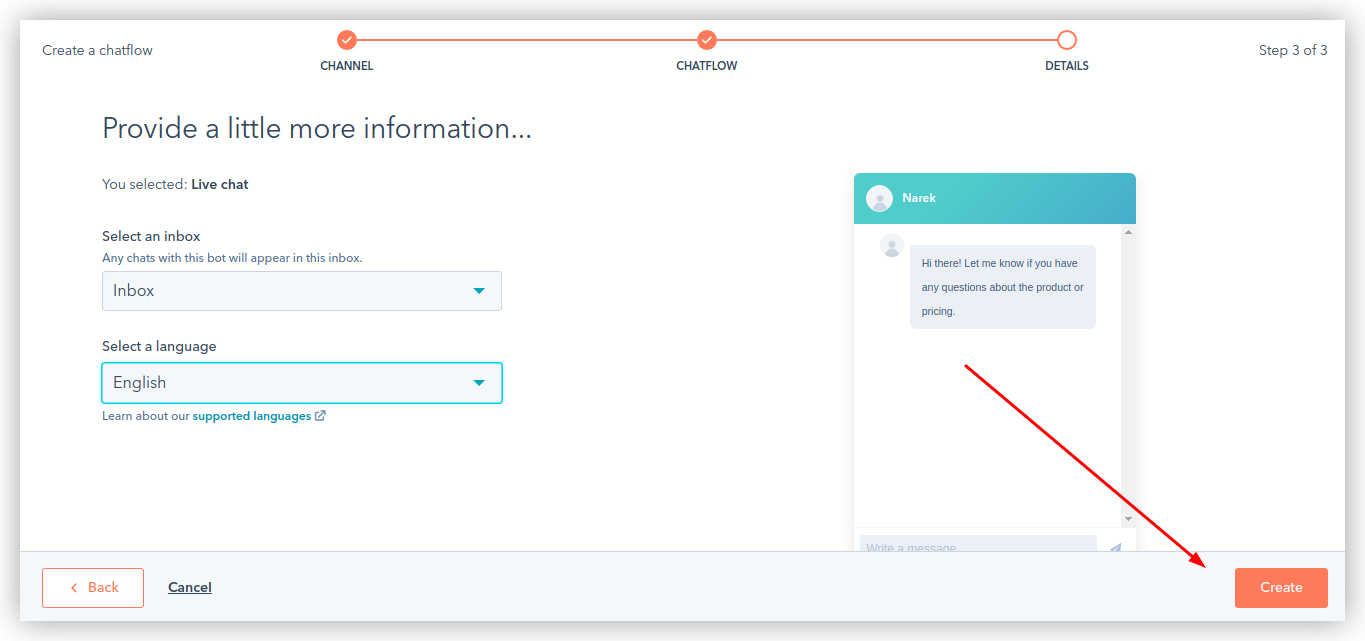 Selecting Inbox and Language