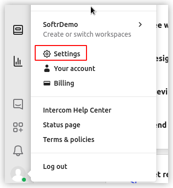 Navigating to Settings