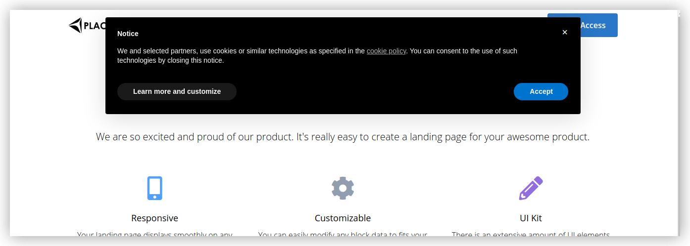 Iubenda pop-up published on the Softr app