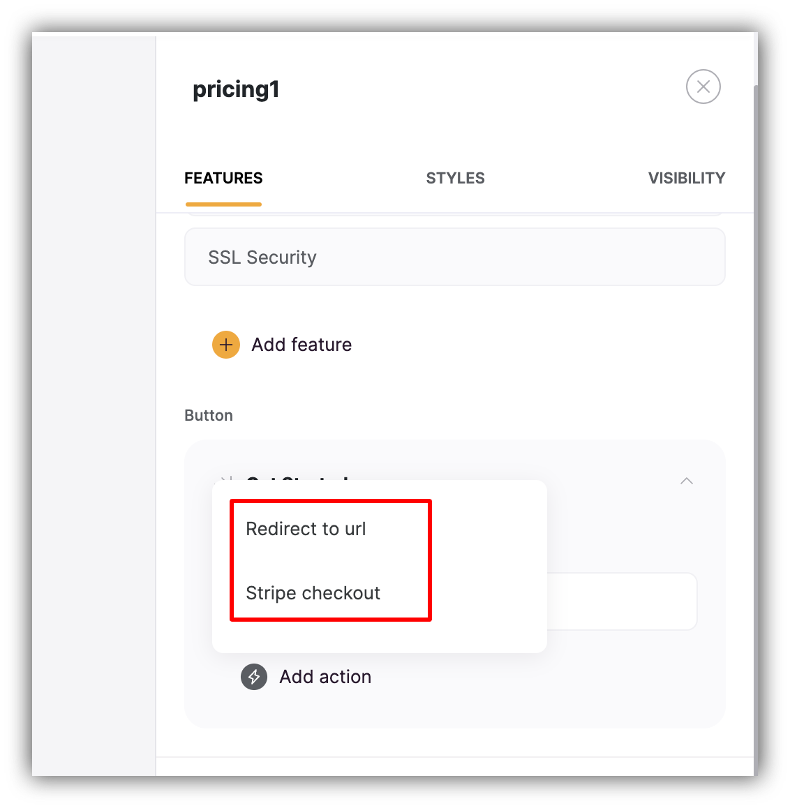 Button action options