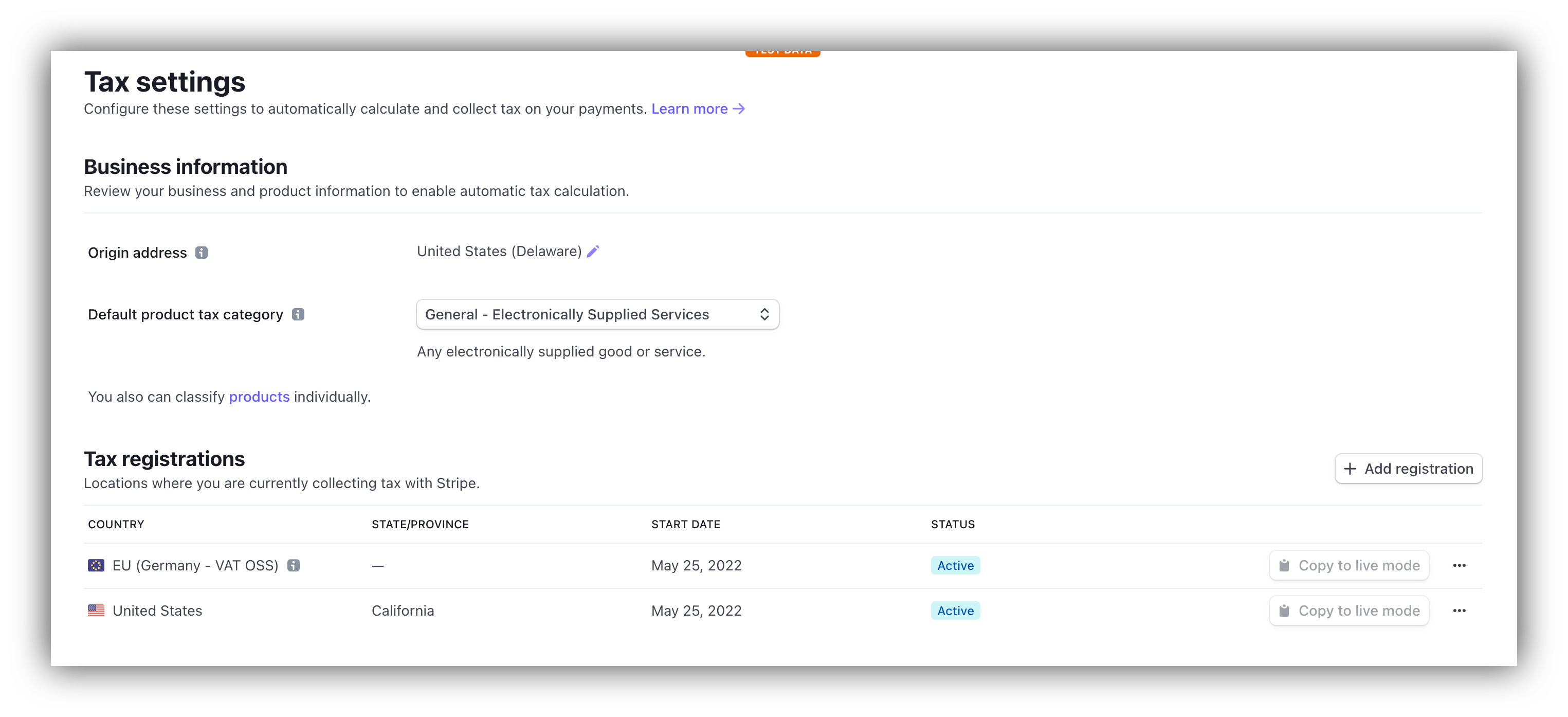 Configuring tax settings