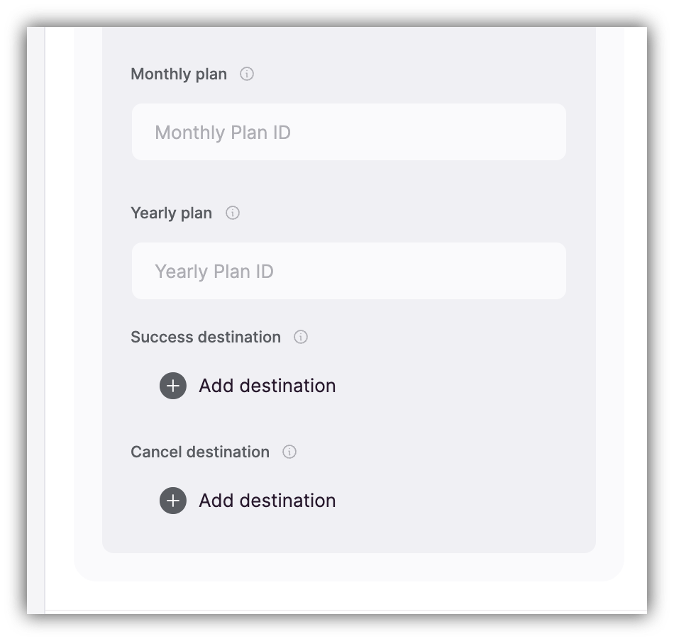 Plan IDs and Success/Cancel URLs