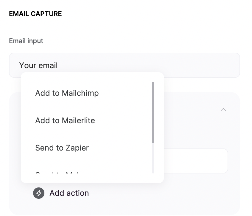 List of action options