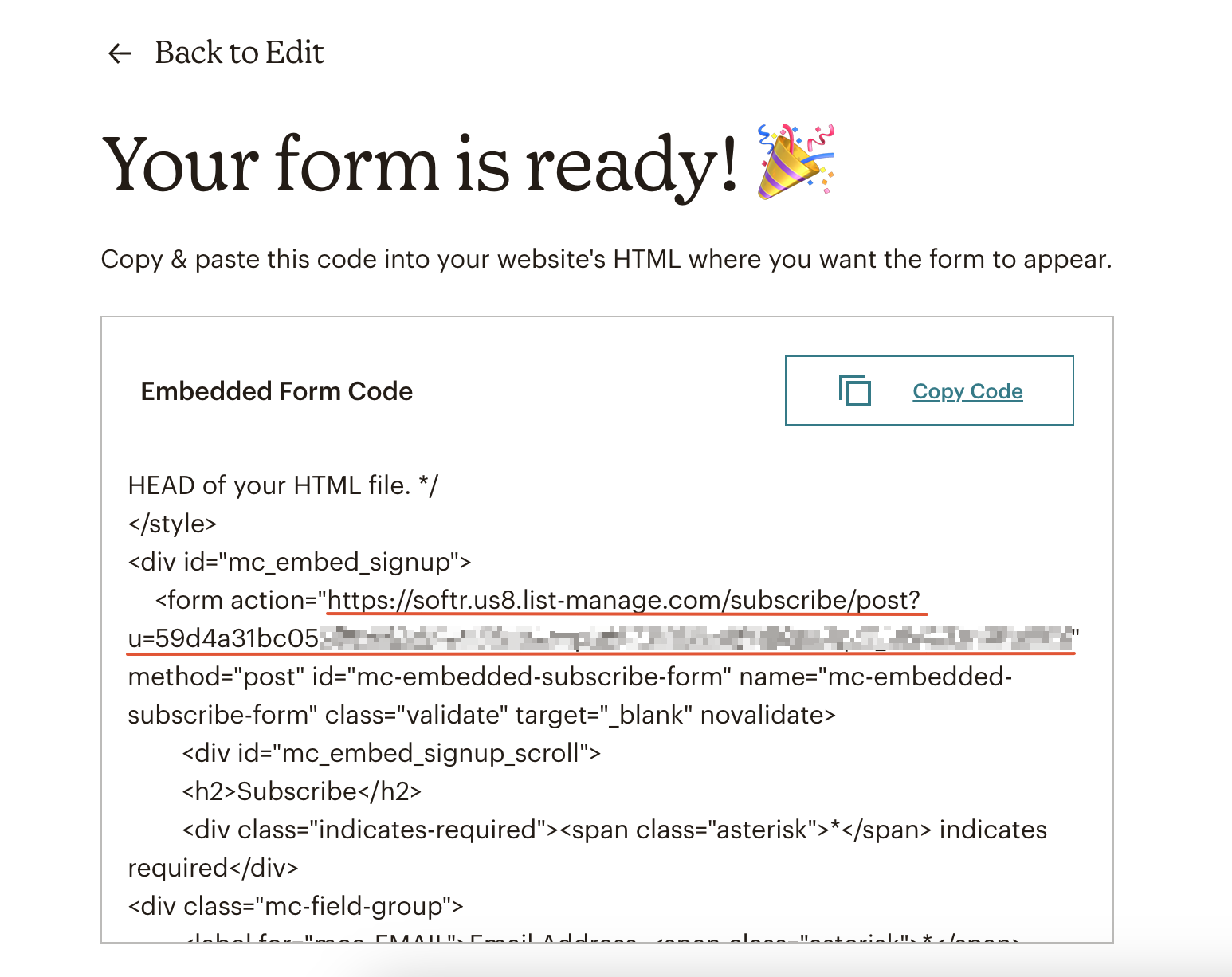 Getting the action URL