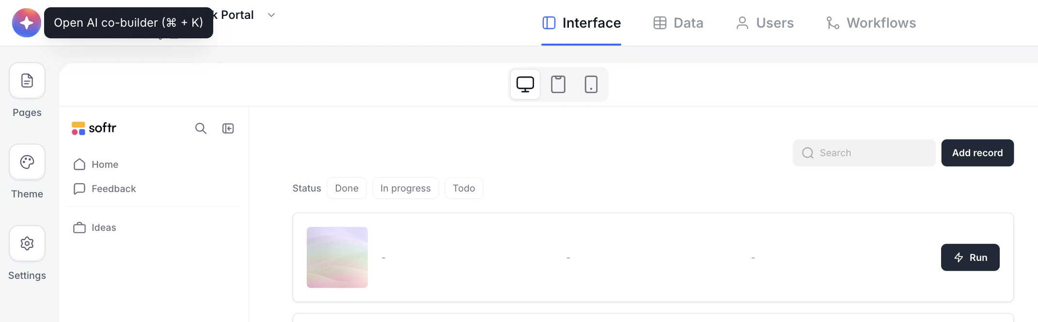 AI Co-builder in the Softr editor