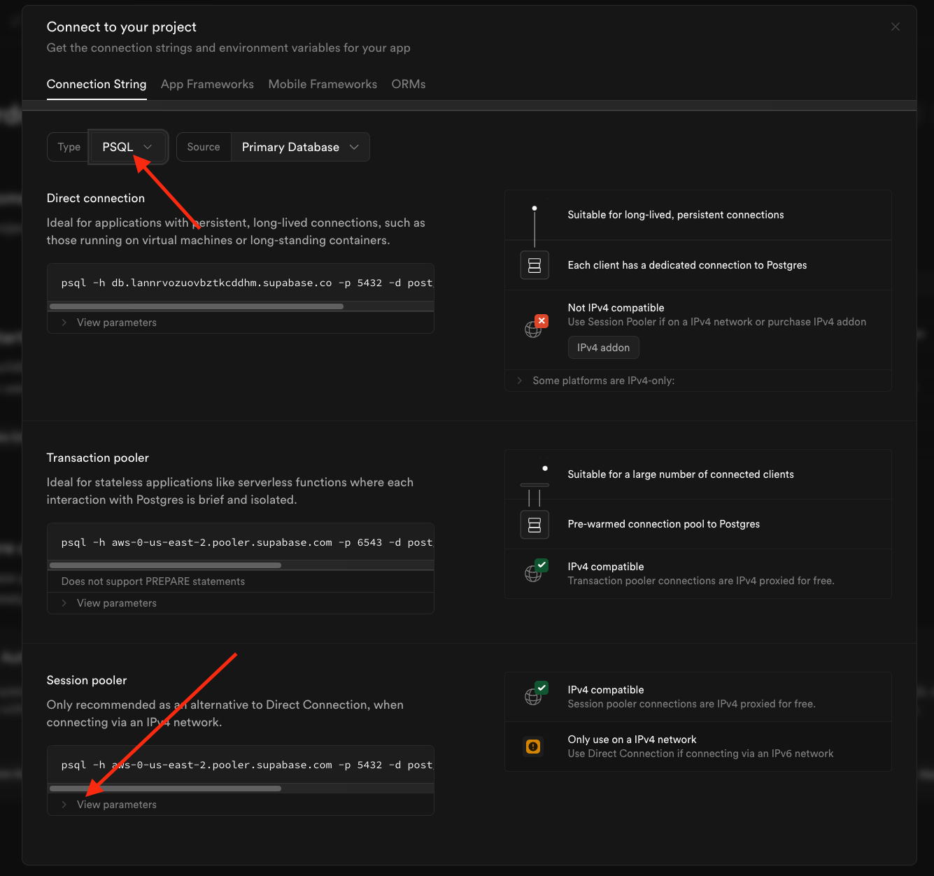 Click on the Database tab under Configuration