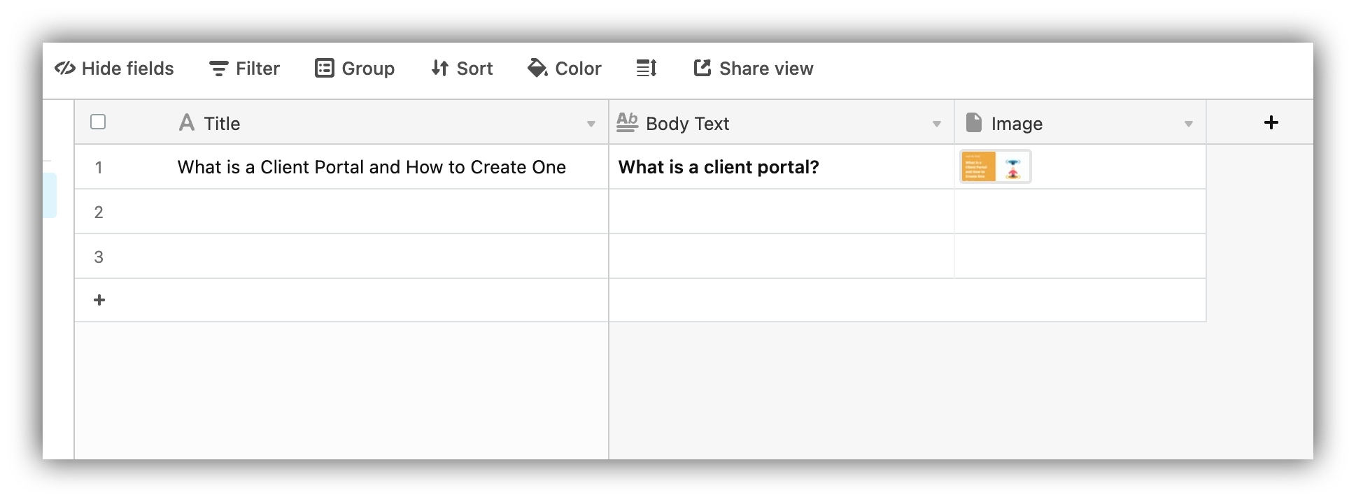 Adding content fields on Airtable