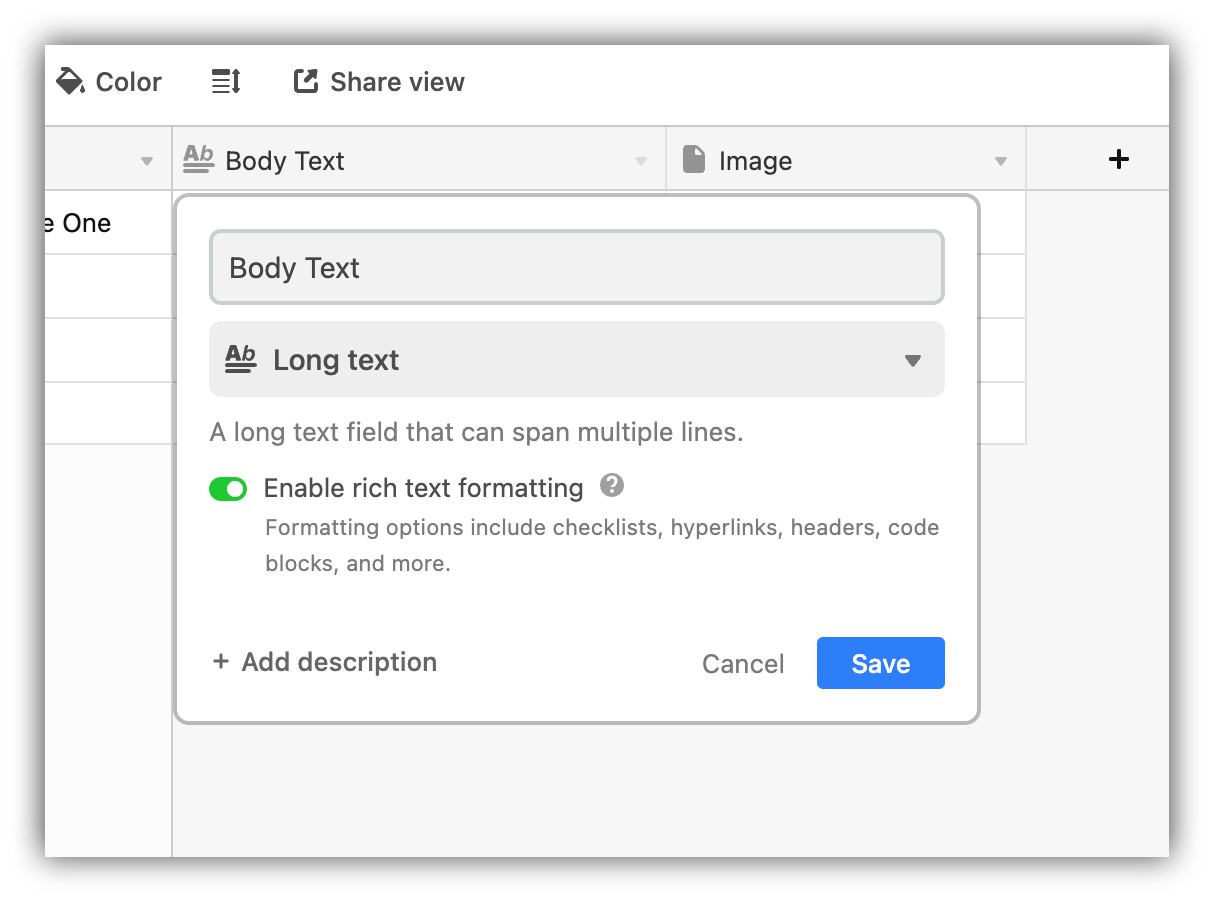 Rich text formatting enabled