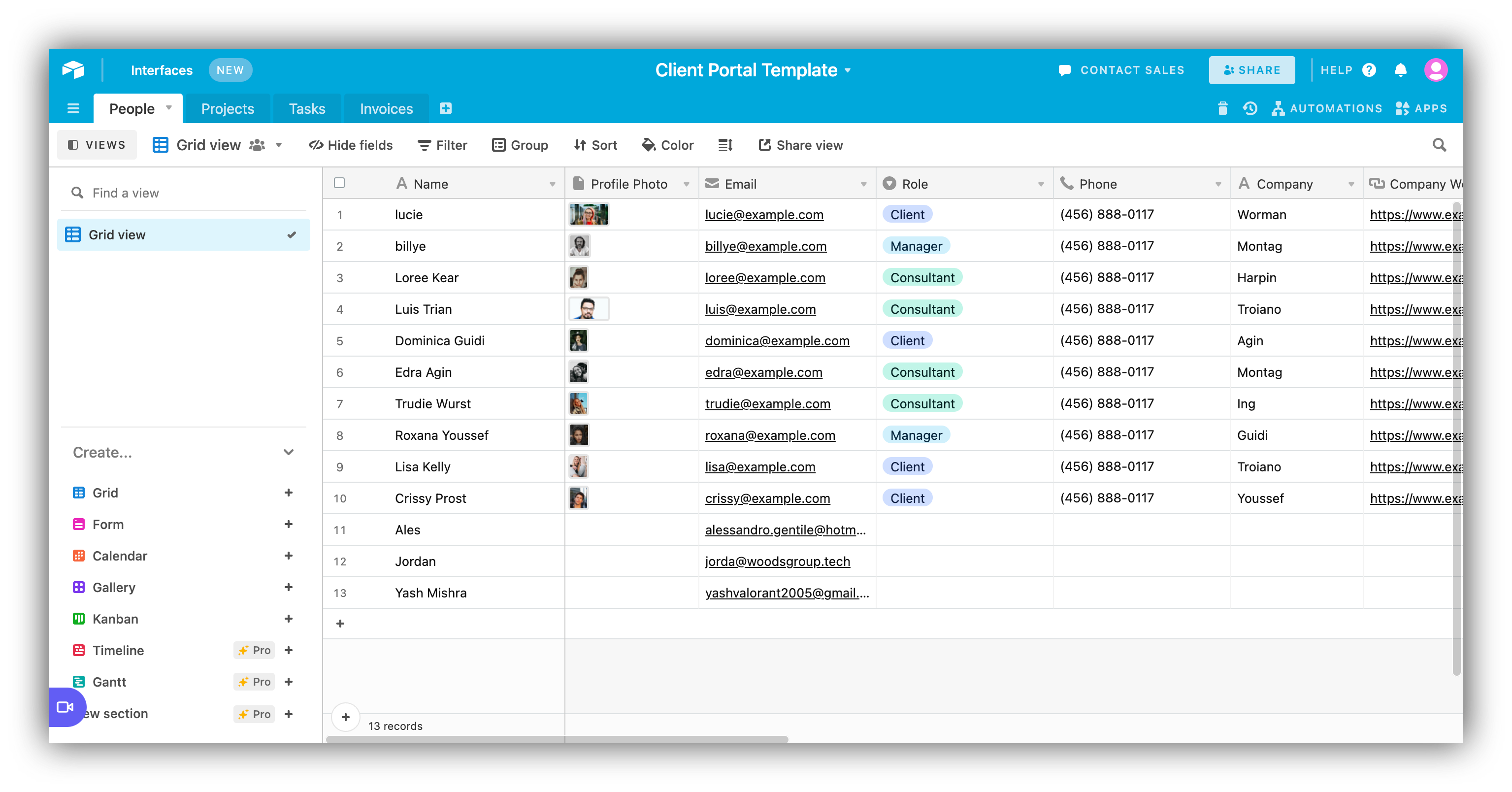 Template data on Airtable