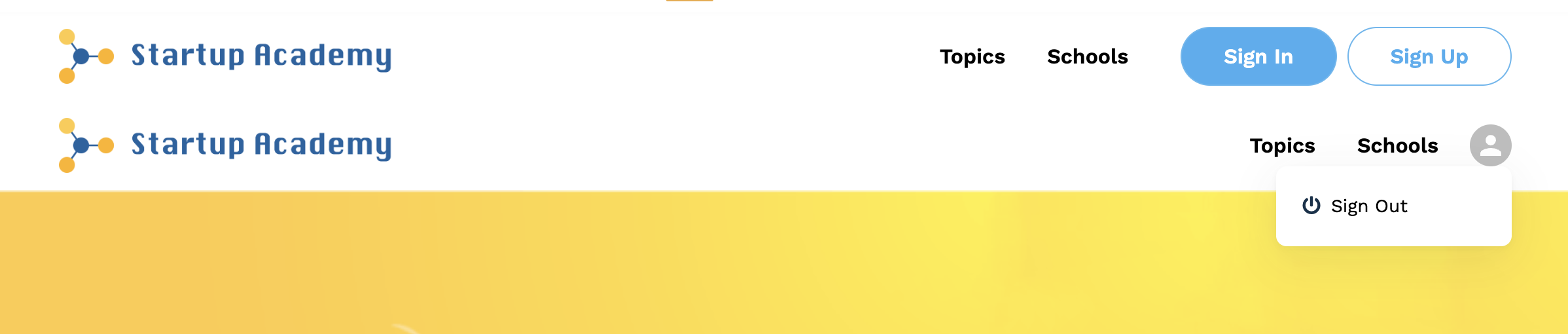 Profile dropdown added to the header