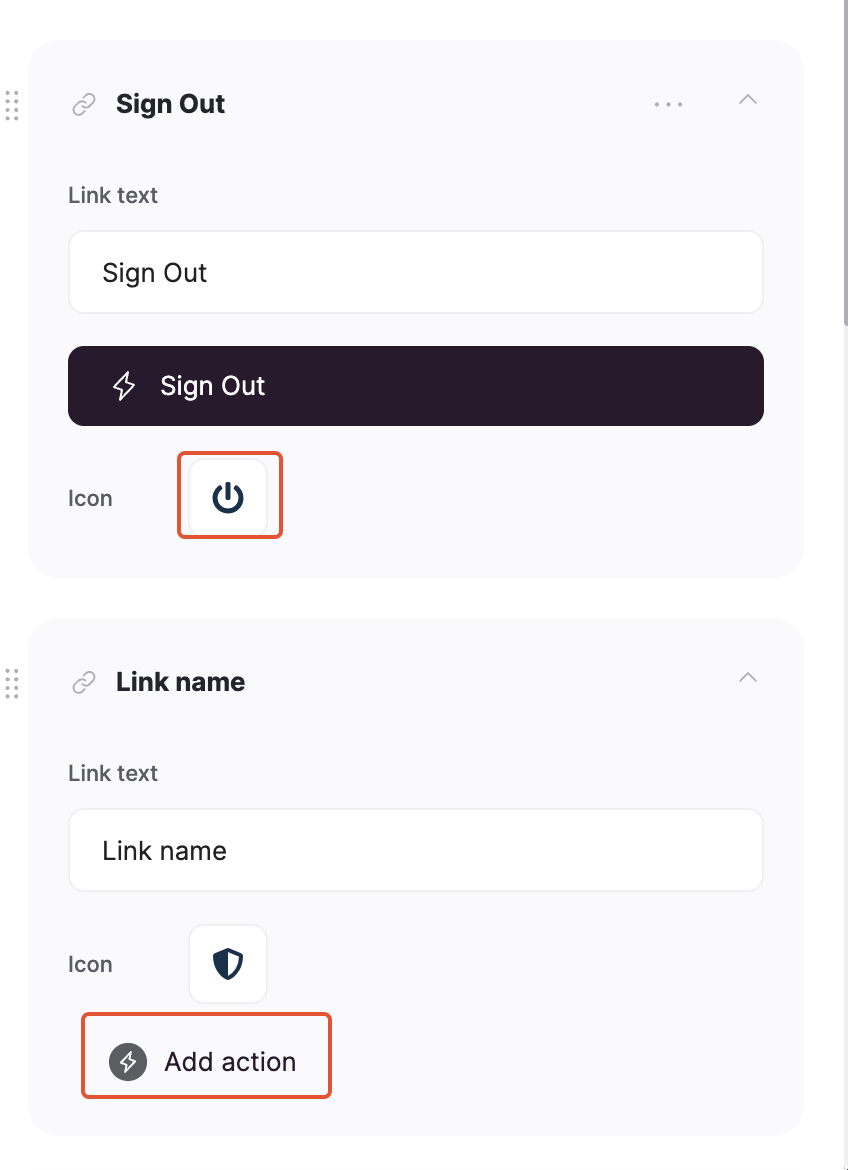 Link Icon and Action List